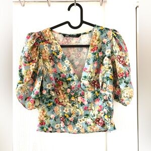 Zara Multicolor Floral Puff Sleeve Blouse